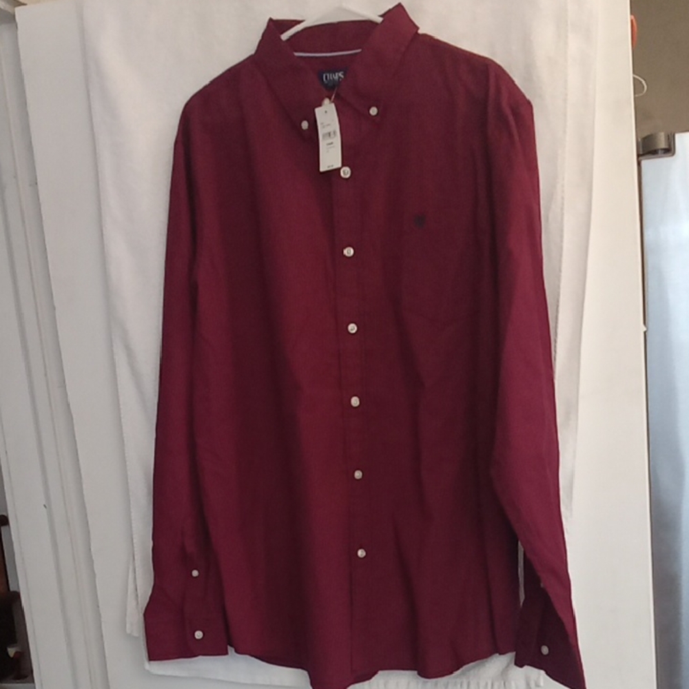 NWT Chaps Men's Deep Red & Navy Plaid Long Sleeve Button Down Shirt Size XXL